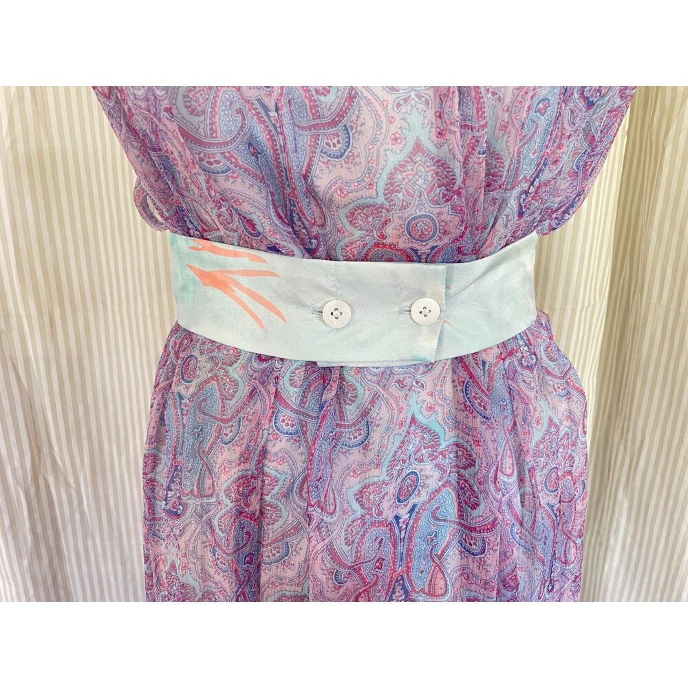 J. Peterman Women Silk Dress 8 Lavender Paisley Sleeveless Midi Empire Waist - Picture 6 of 8